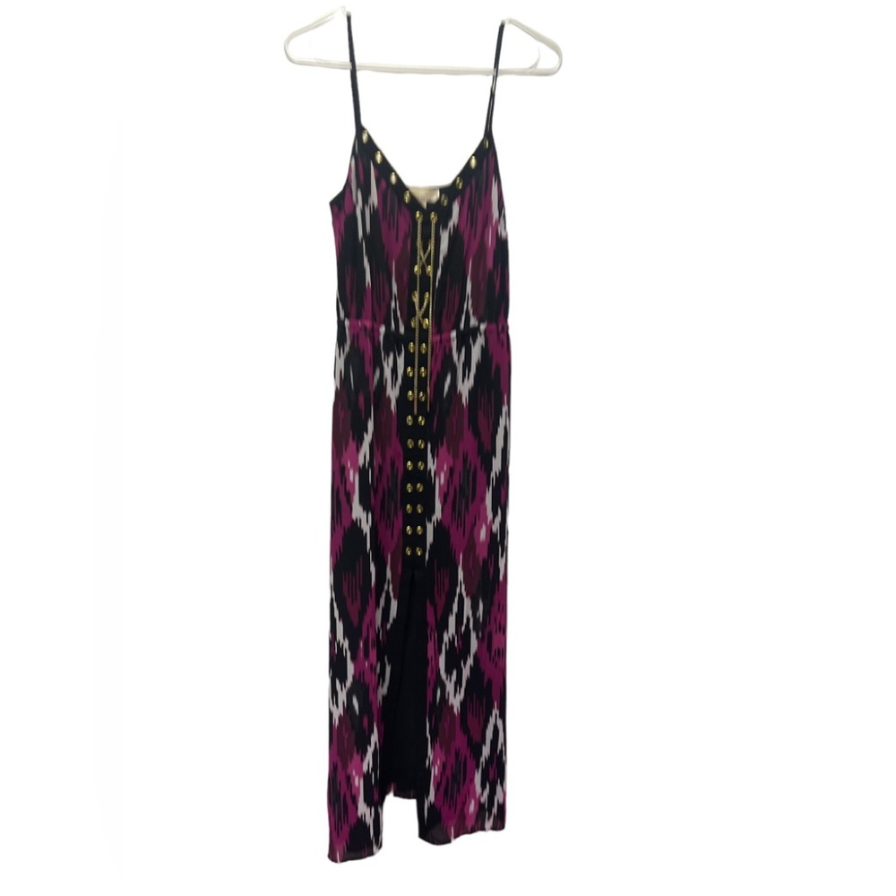 Michael Kors Abstract Design Maxi Dress with gold chains Size Small
